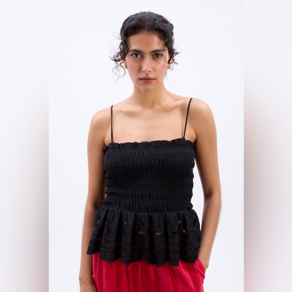 Damson Madder Tops - NWT DAMSON MADDER Martina Embroidered Cami Top in Black UK 12 / US 8